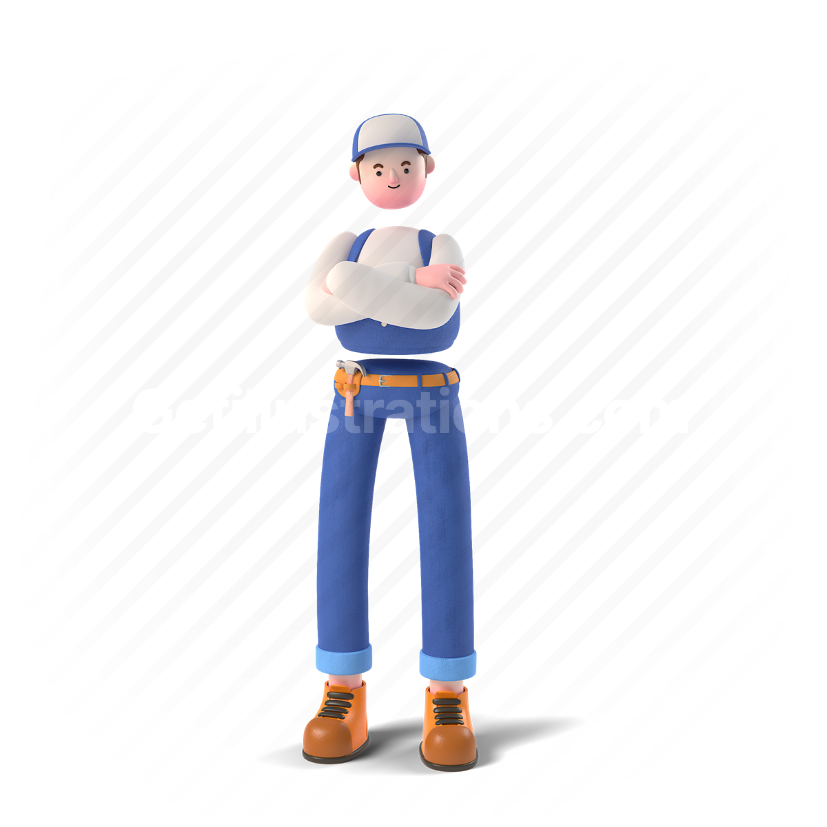 man, mechanic, worker, 3d, people, person, character, stand, arms crossed